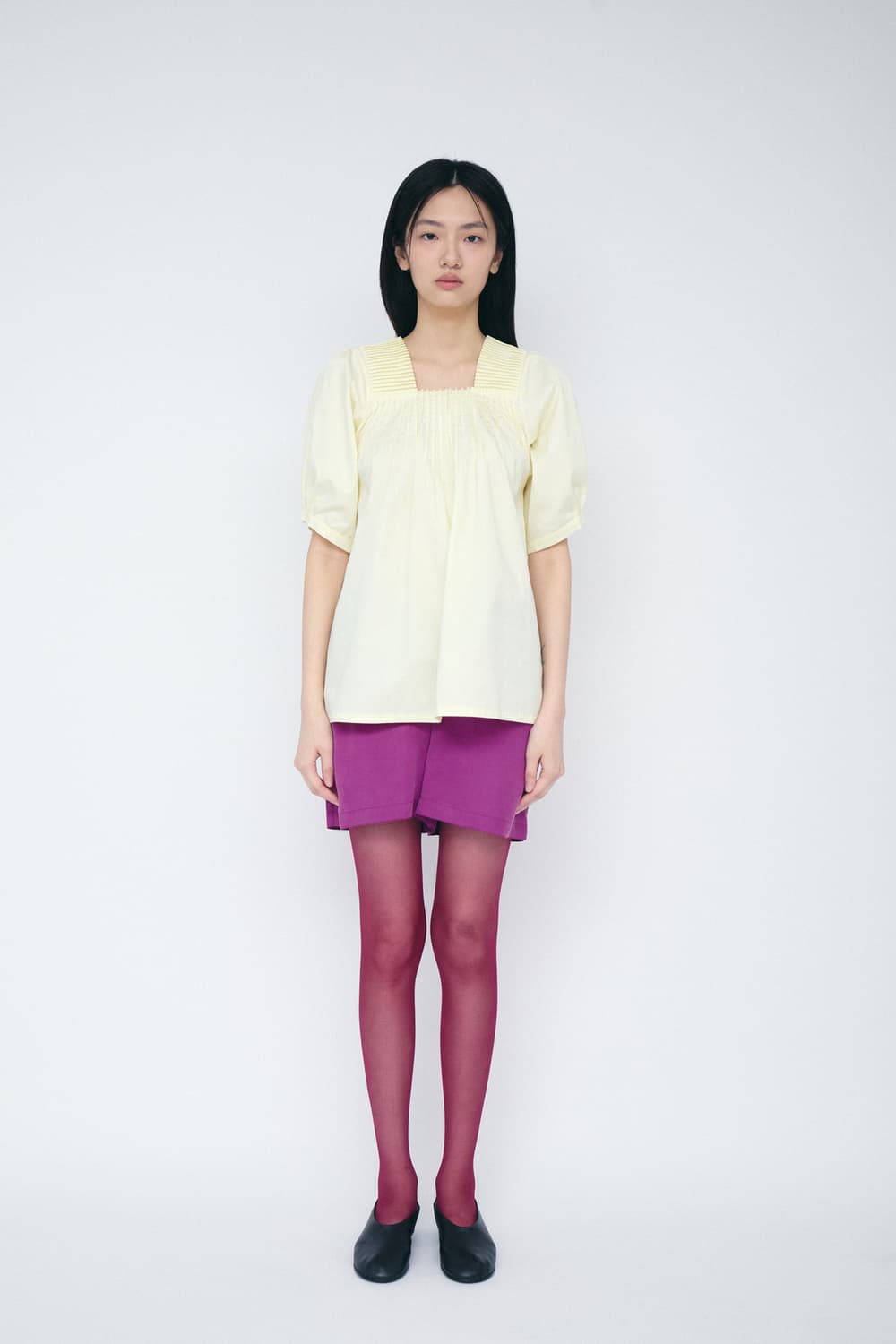 COSMOSS PLEATED NECK HALF SLEEVE BLOUSE 상품이미지1