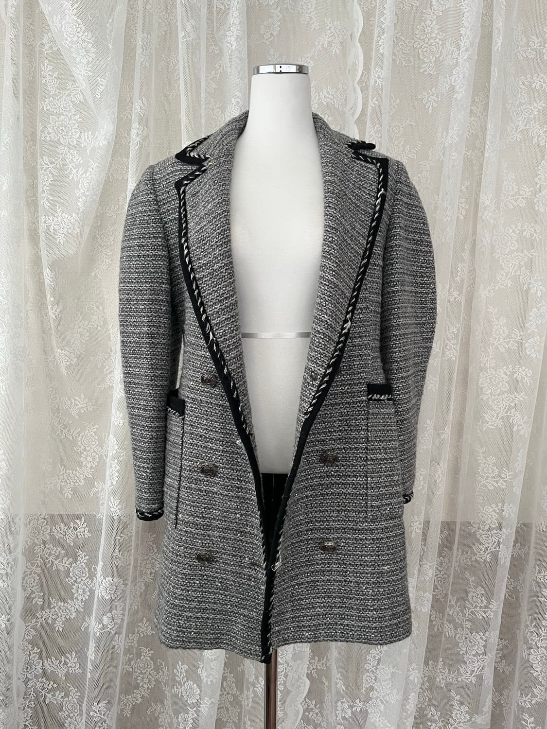 44) 한섬 오브제 트위드 코트 그레이 상품이미지3