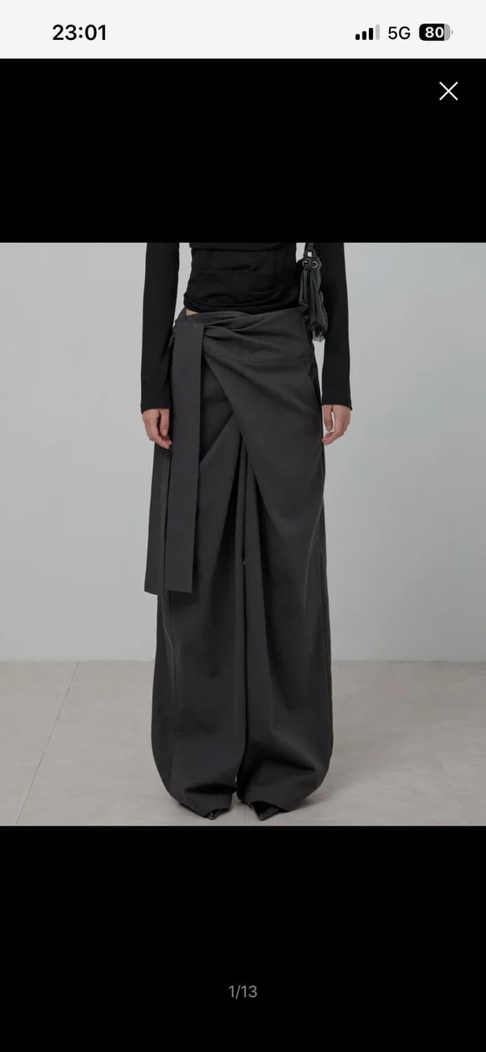 플레어업 layered wrap trousers 차콜 상품이미지1