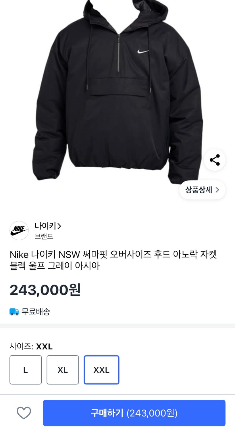 나이키 NSW 써마핏 오버사이즈 후드 아노락 자켓 상품이미지2