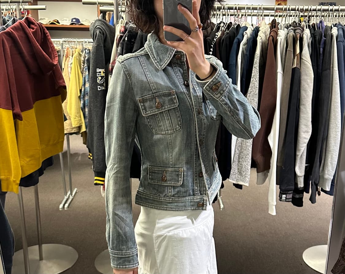 OS)Japanese vintage 여성 워싱 금장 버튼 데님 자켓 상품이미지1