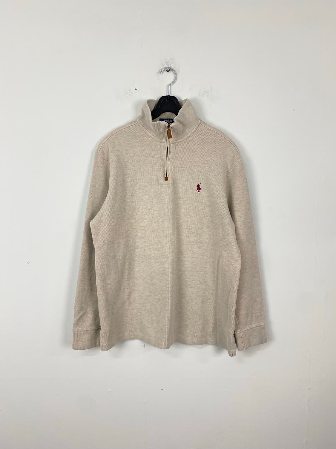 폴로 랄프로렌 베이지 니트 반집업 버건디로고 L <651> 상품이미지1