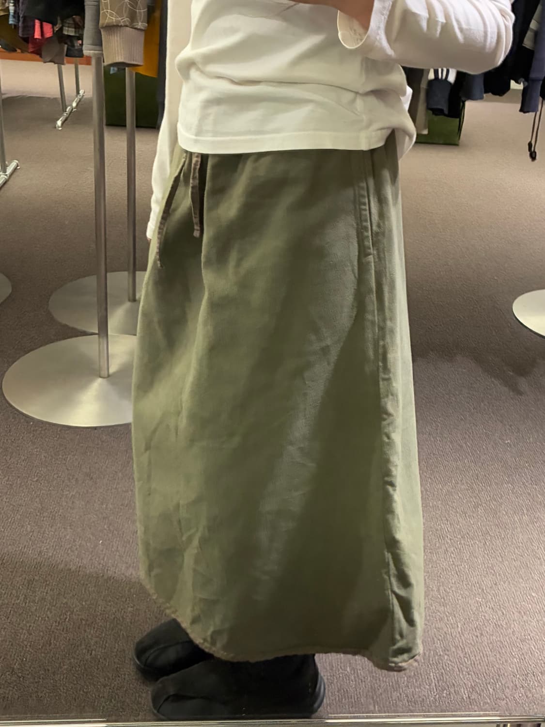 L)Japanese vintage 포켓 카키 밴딩 미디 스커트 상품이미지2