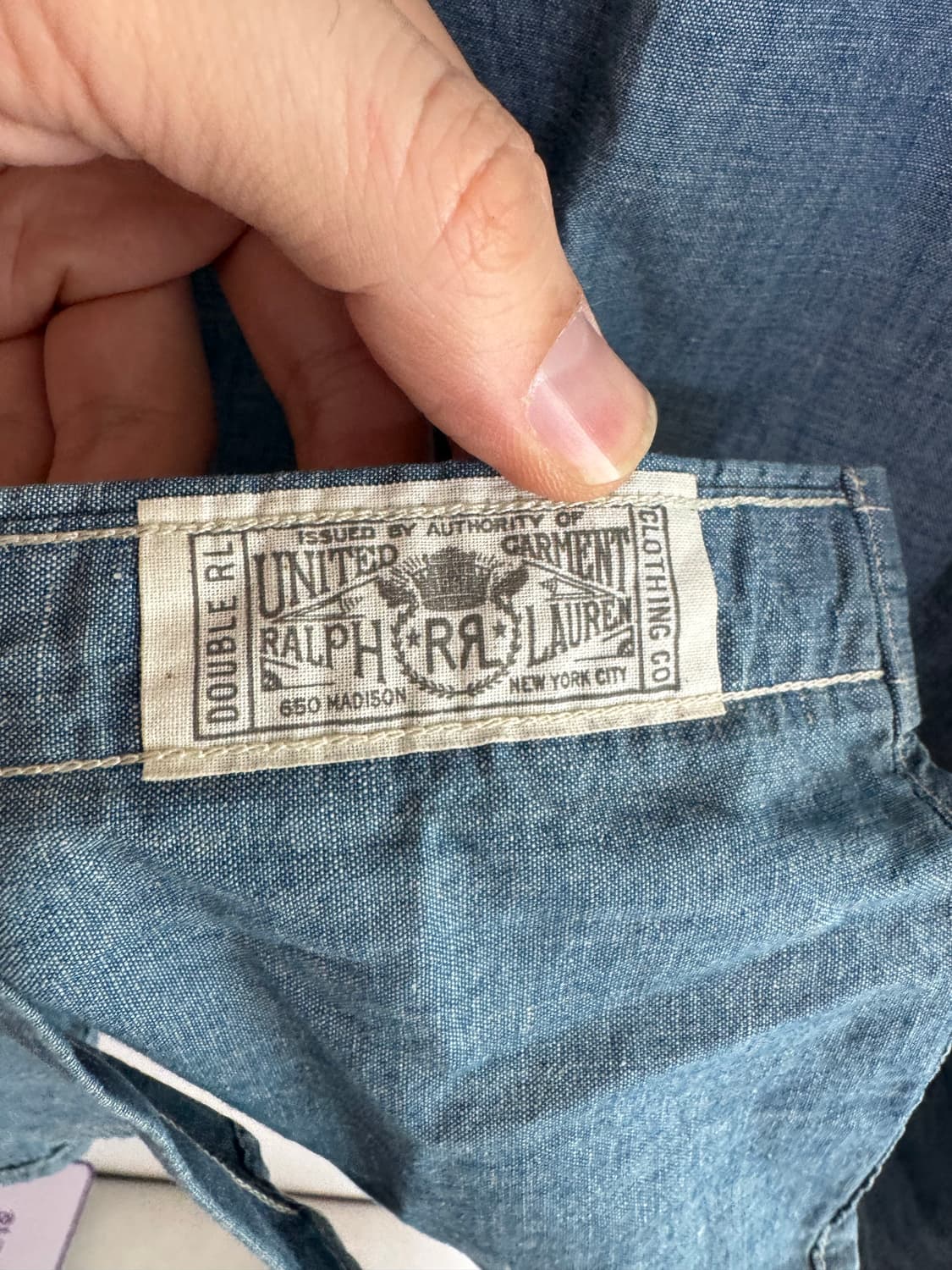 S 더블알엘 임브로이더 샴브레이 자수 셔츠 데님 프린팅 상품이미지6