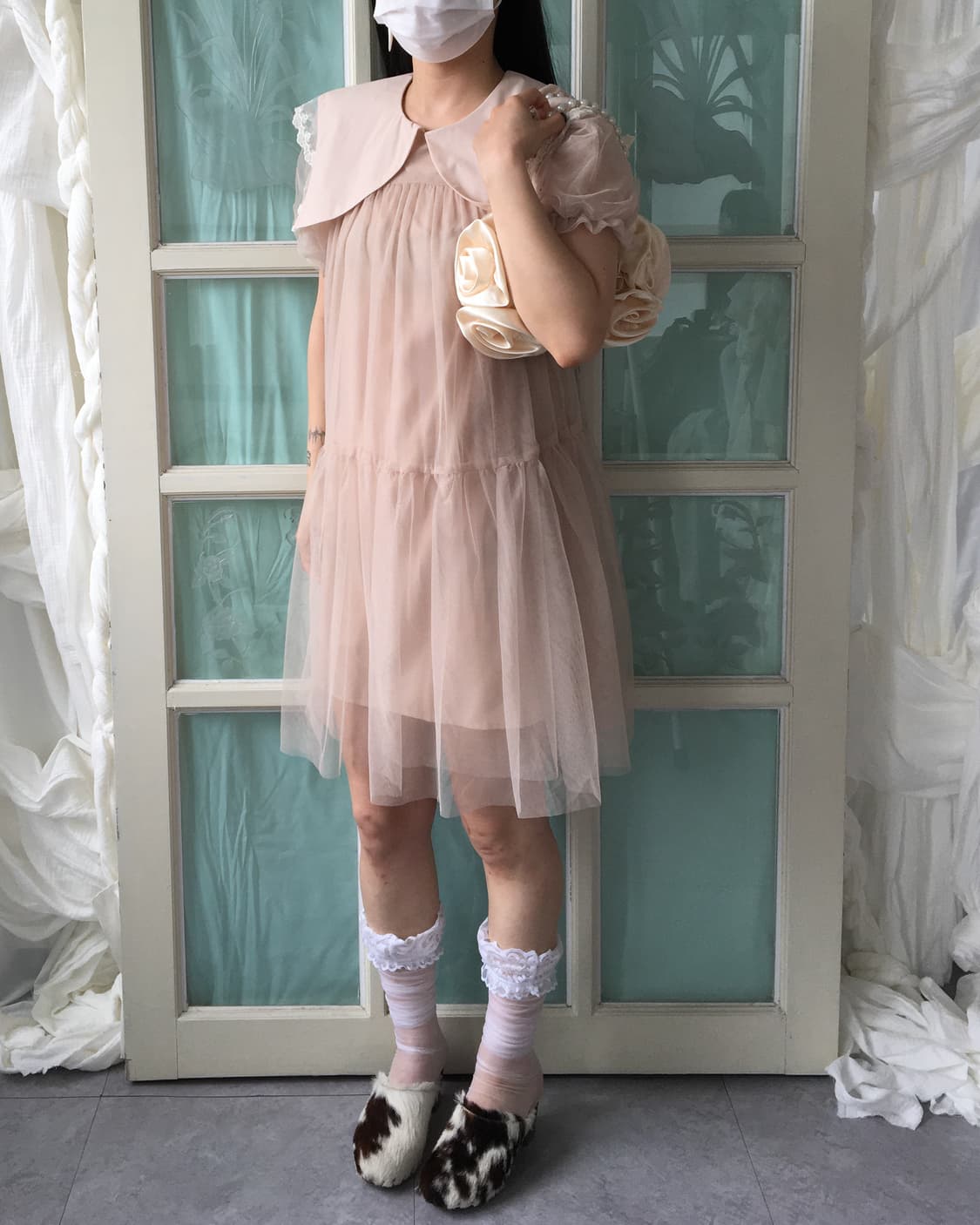 Lace trimming sailor collar point sha on 상품이미지7
