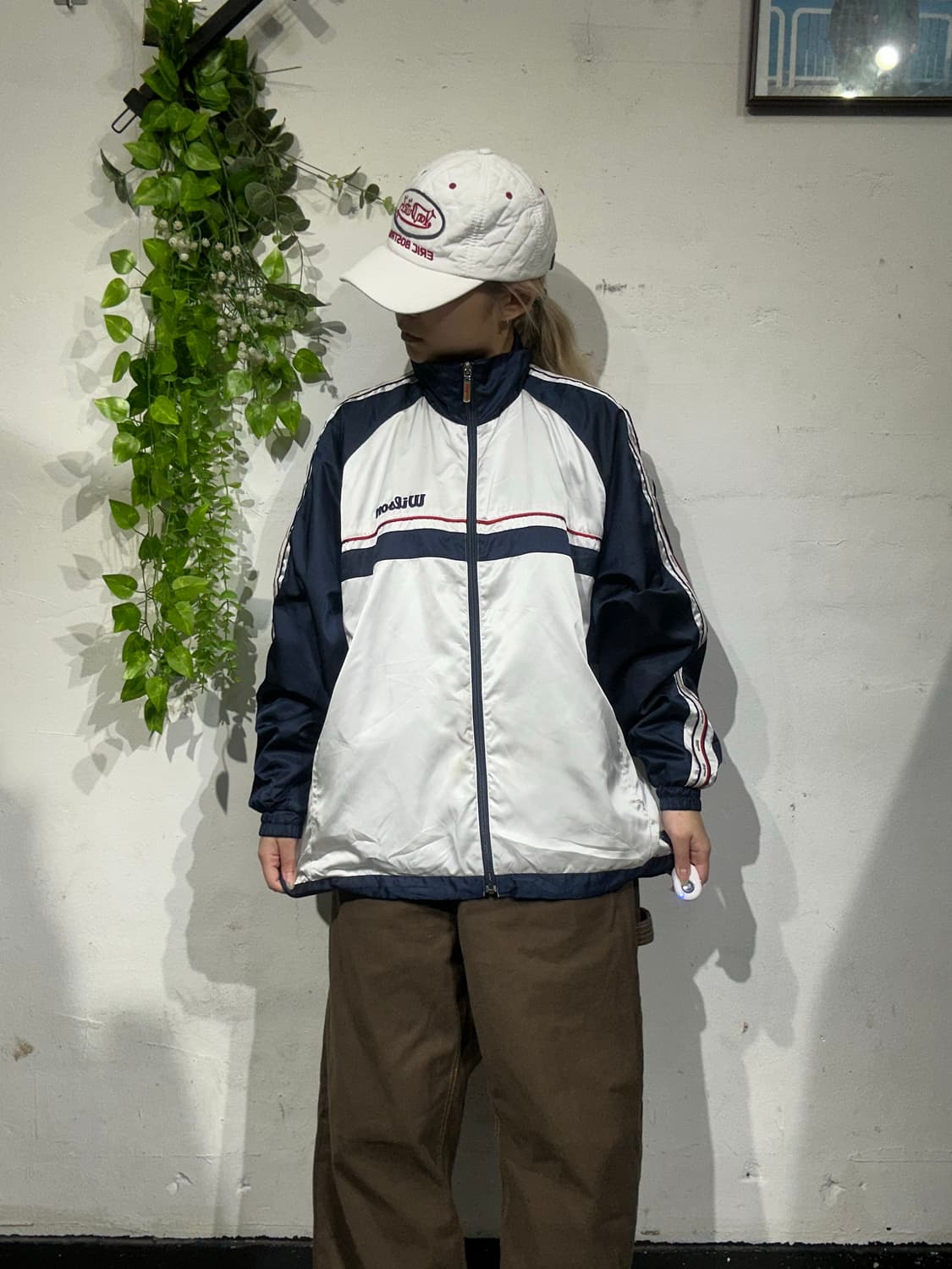 일본 빈티지 wilom 화이트 사이드 라인 바람막이 트랙 자켓 S 상품이미지2