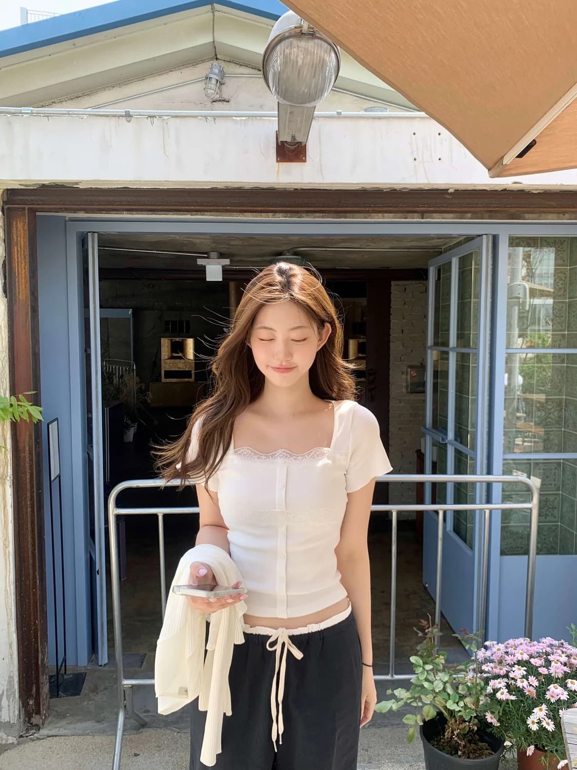 [새상품] 제니오 벨 레이스 가디건 하프 아이보리 상품이미지3