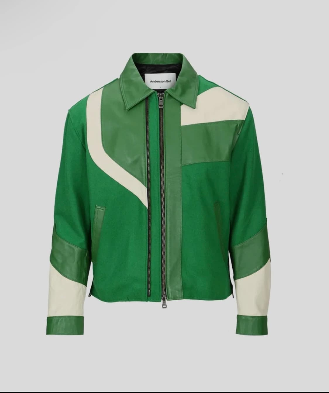 [새상품/XL] 앤더슨벨 모터사이클 레더 바시티 자켓 그린 상품이미지1