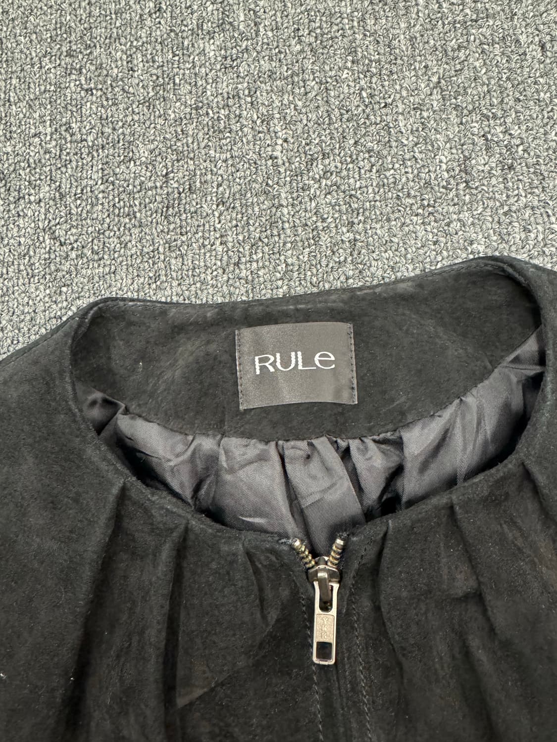 L)RULE 빈티지 여성 돈피가죽 논카라 집업 자켓 상품이미지3