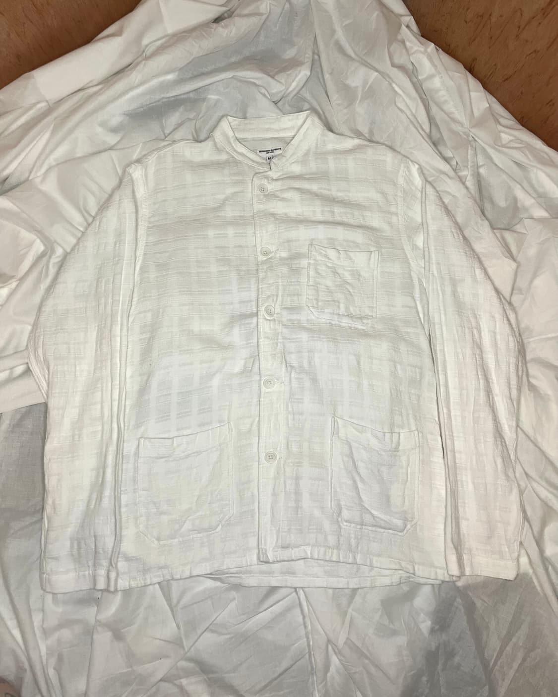 엔지니어드 가먼츠 화이트 토널 시어서커 체크 밴드 칼라 셔츠 상품이미지1