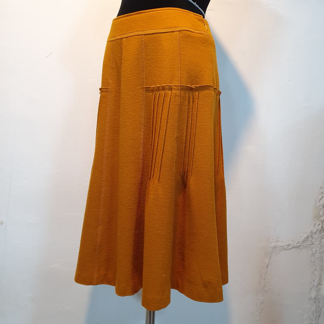 빈티지 소니아리키엘 머스타드 울 플레어 플리츠 절개 미디 스커트 하치깔 상품이미지5