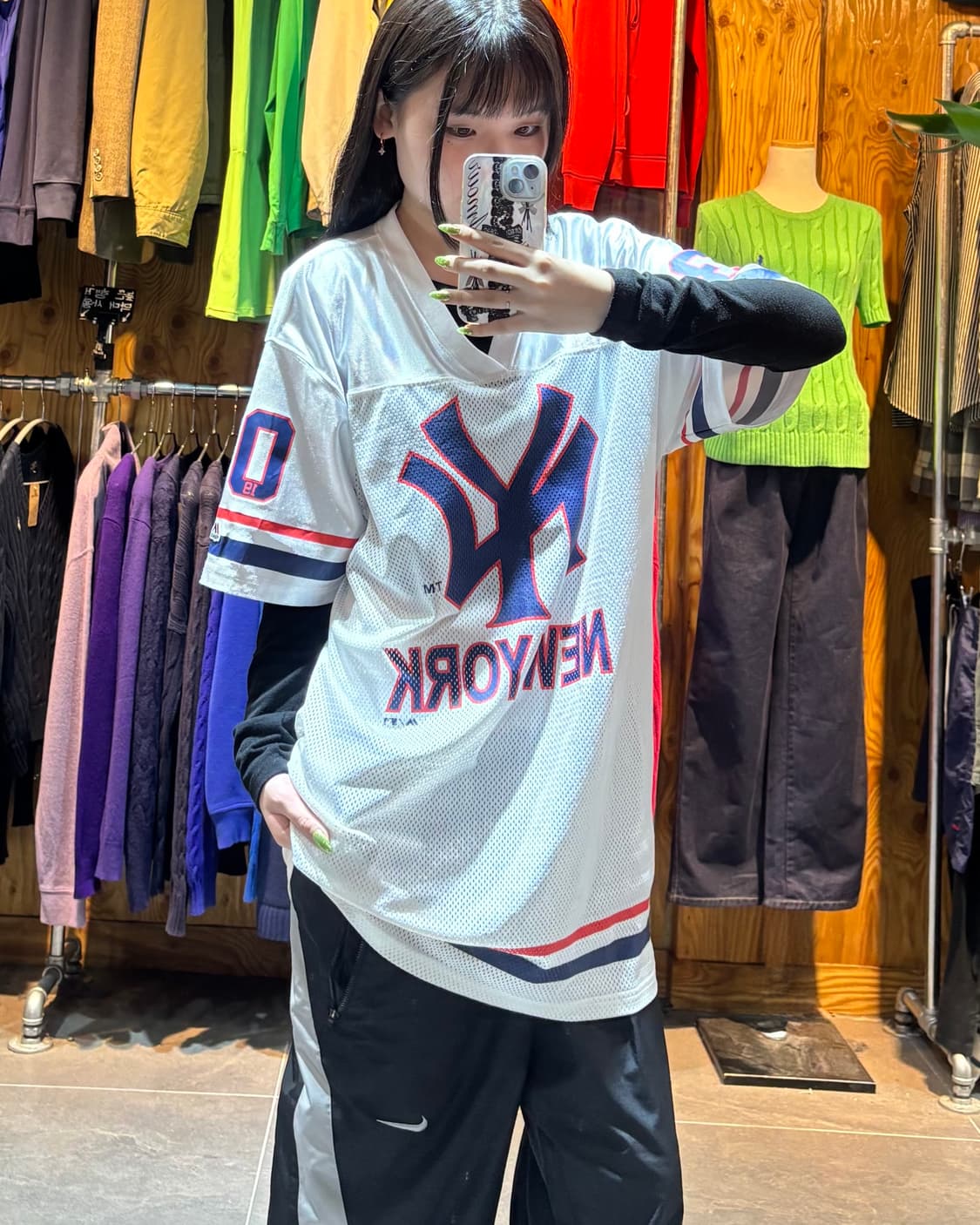 XL MLB 뉴욕양키스 빅로고 화이트 메쉬 져지 반팔티 상품이미지1