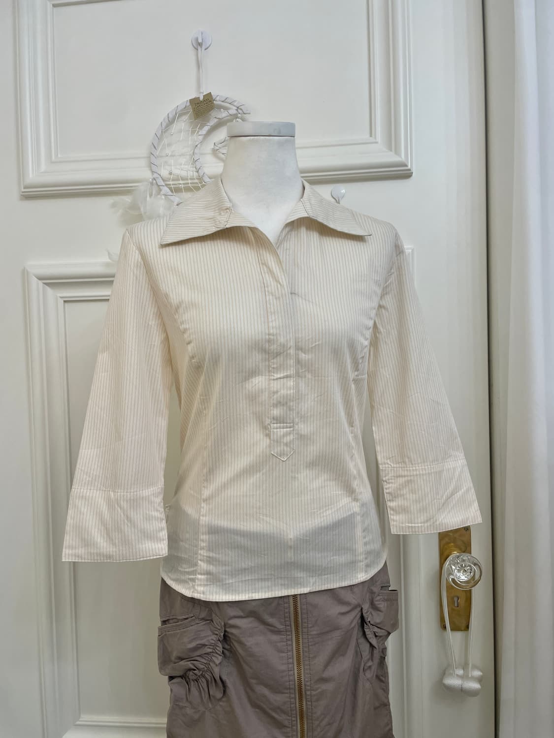 coral stripe bow point shirt top(size-M) 상품이미지6