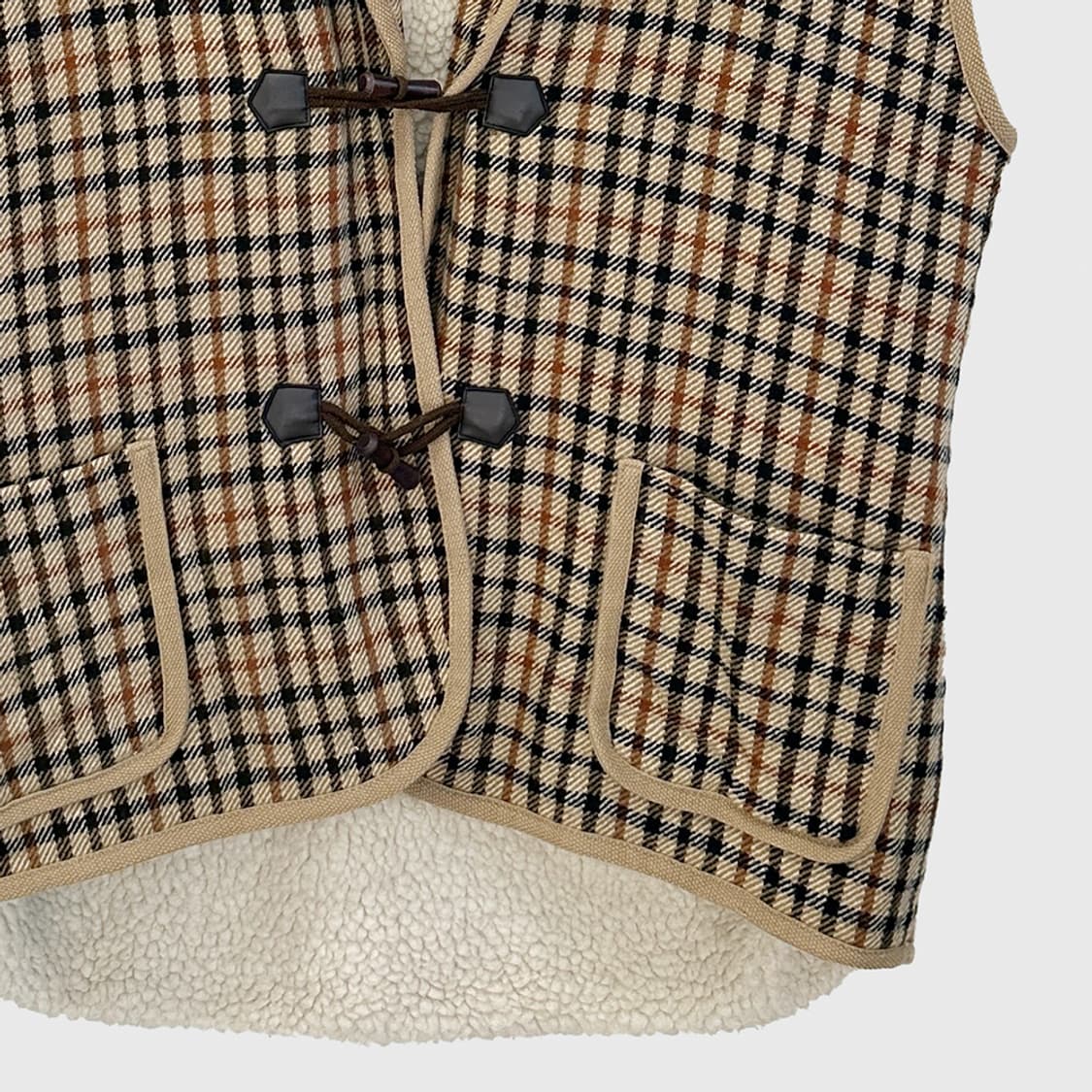 닥스 브리티시 체크 양털 더플 토글 베스트 자켓 조끼 공용 LL 상품이미지3