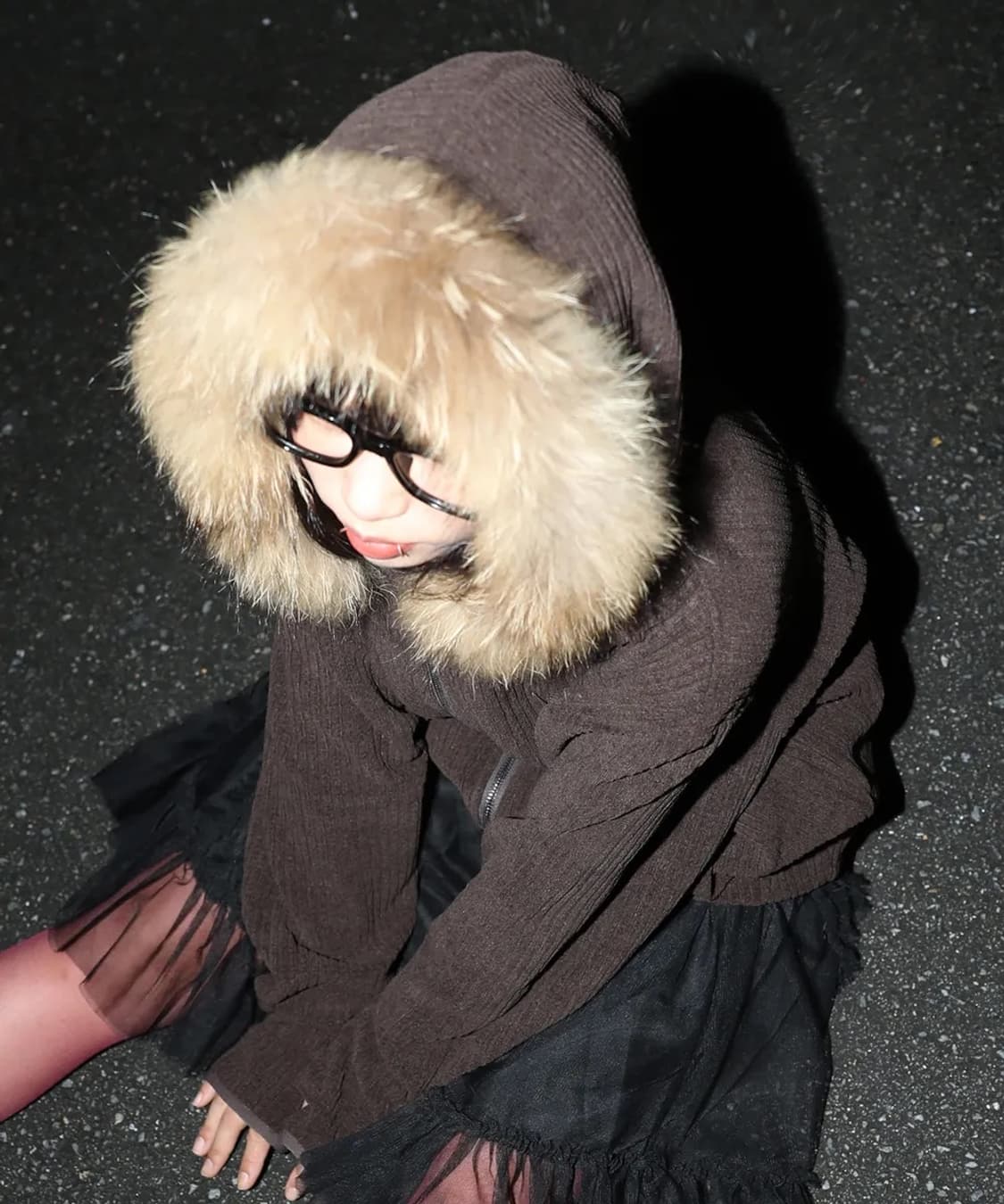 글랙 드로플랫 라쿤 퍼 집업 후드 (BROWN) 상품이미지1