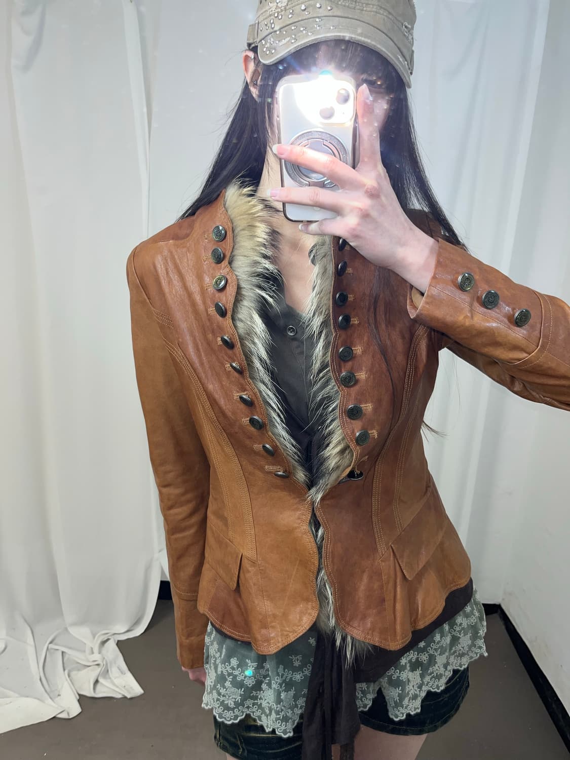 페어리 그런지st 퍼 트리밍 나폴레옹 레더 자켓 상품이미지6