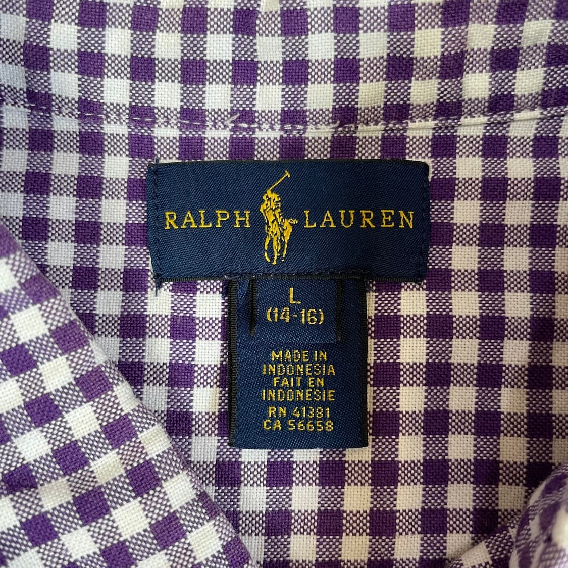 폴로 랄프로렌 퍼플 깅엄체크 긴팔 셔츠 L(14-16) 상품이미지4