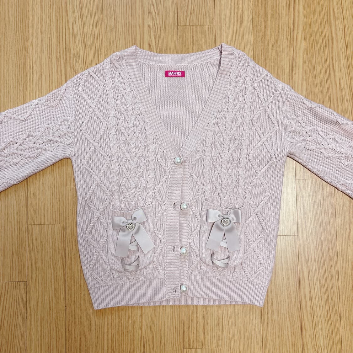MA*RS 마즈 리본 케이블 니트 가디건 핑크 상품이미지3