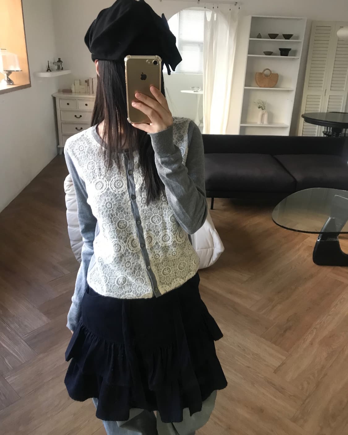 vintage navy frill skirt 상품이미지4