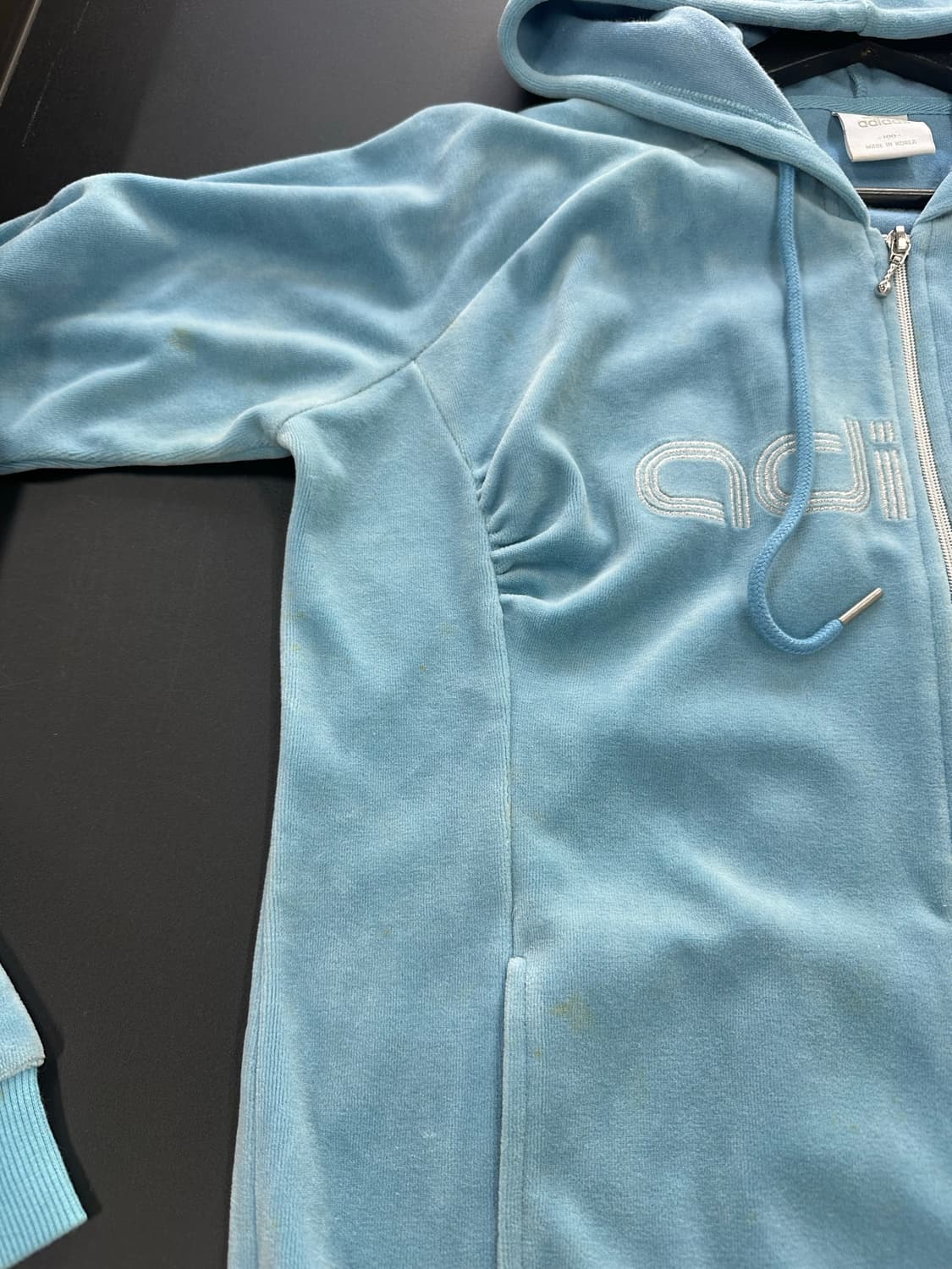 아디다스 블루 벨루어 셔링 후드집업 상품이미지6