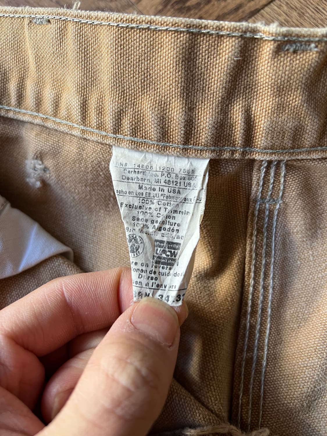 [34]칼하트 USA Made 데미지드 페이딩 브라운 더블니 워크 팬츠 상품이미지4
