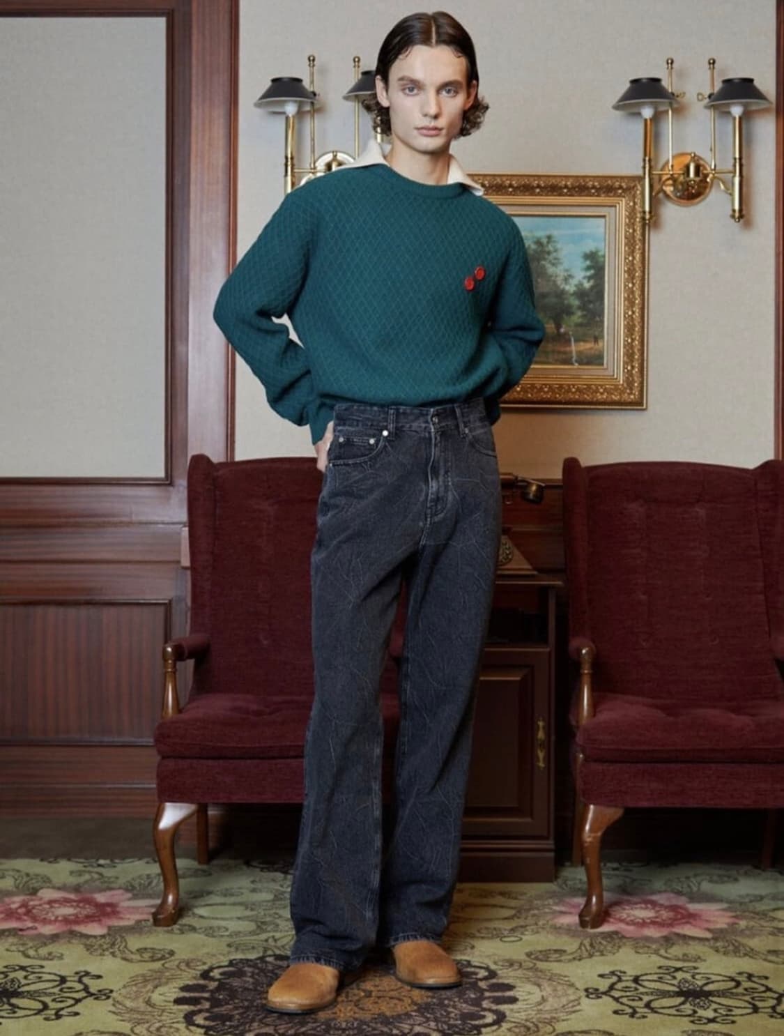 STU 메리노울 카라니트 상품이미지1