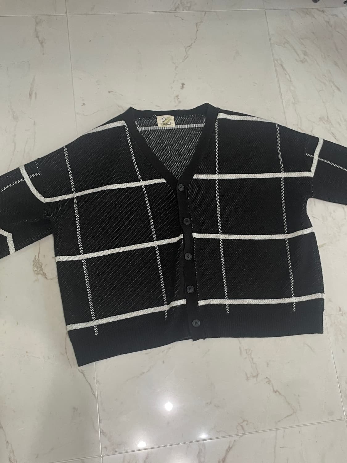 빈티지 체크 가디건 블랙 L-XL 상품이미지1