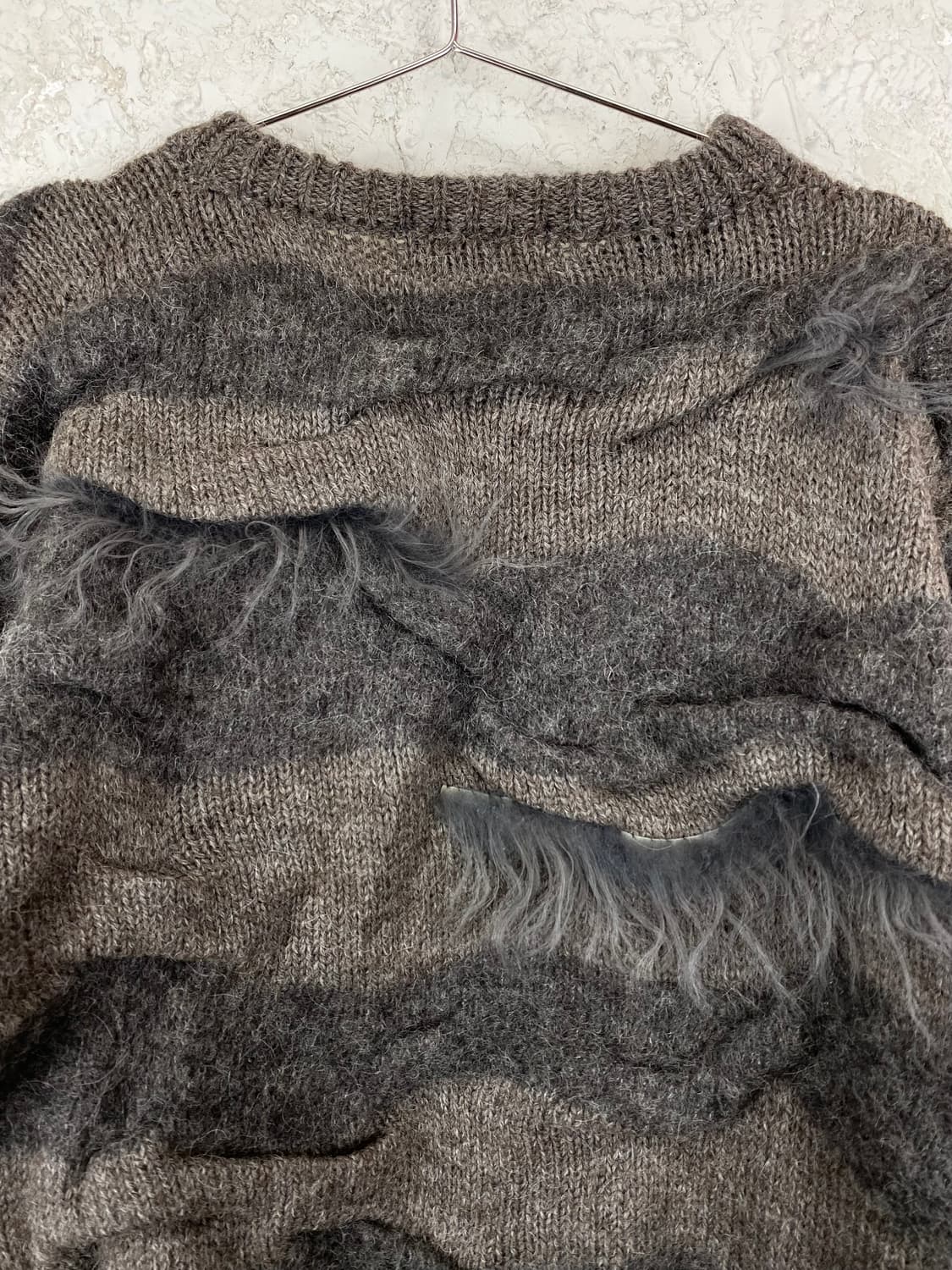 1970s 이세이 미야케 퍼 트리밍 웨이브 링클 울 스웨터 상품이미지5