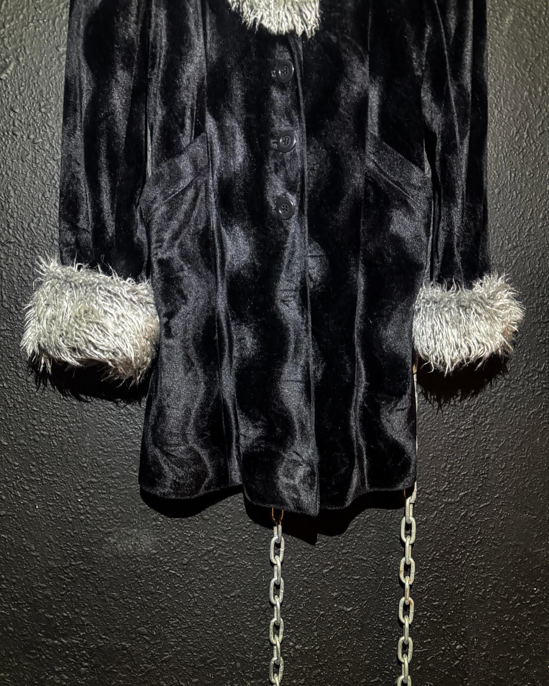 L.R – Black Velour Fur Collar Coat 상품이미지4