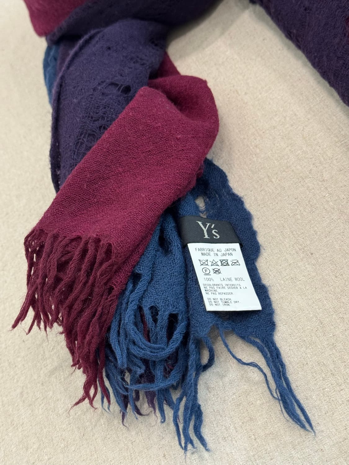 요지야마모토 트라이 컬러 레이어드 울 머플러 상품이미지5