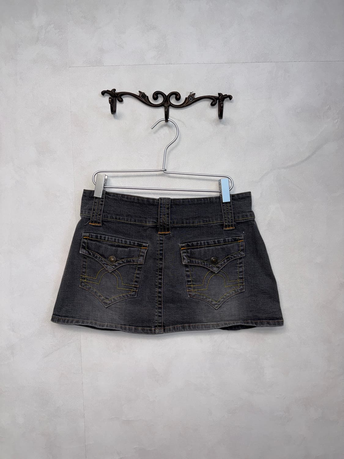 Washing black denim double button skirt 상품이미지3
