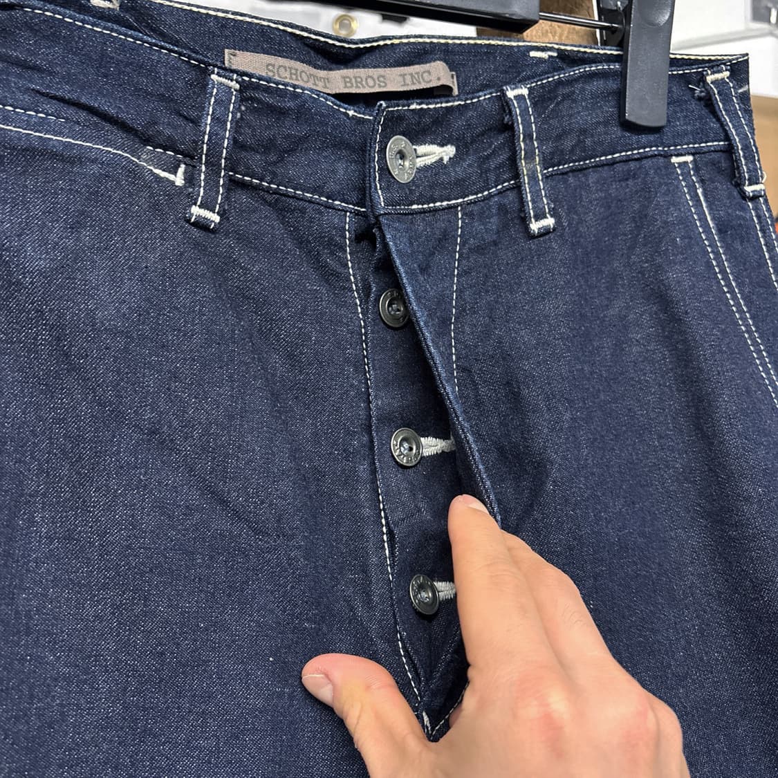 00s 쇼트 재팬라인 화이트 스티치 워크 데님팬츠 버튼플라이 N548 상품이미지5