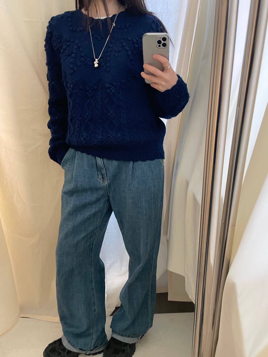 vintage blue pompom scalloped wool knit 상품이미지8