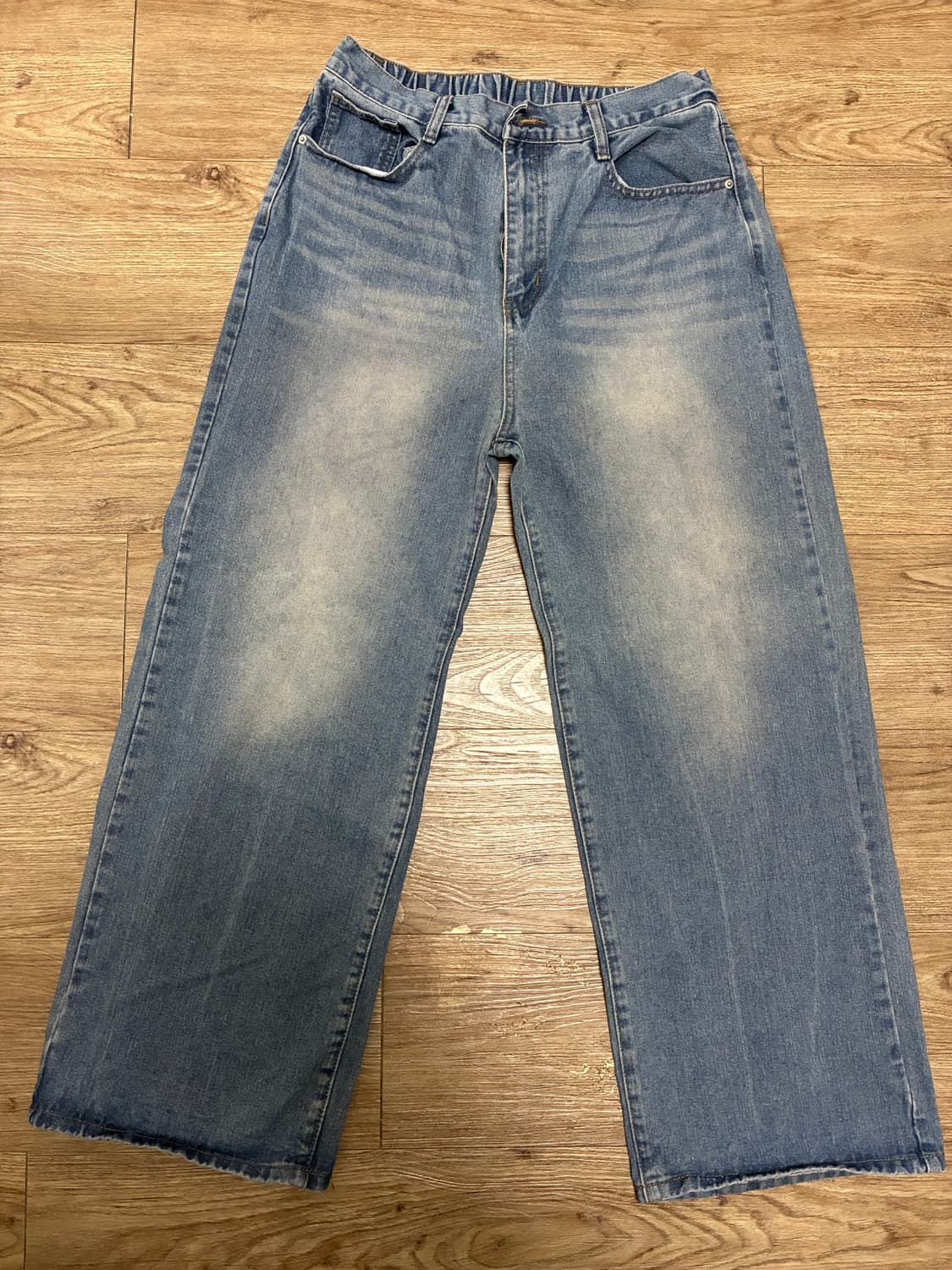 워싱 와이드 데님 연청 상품이미지1