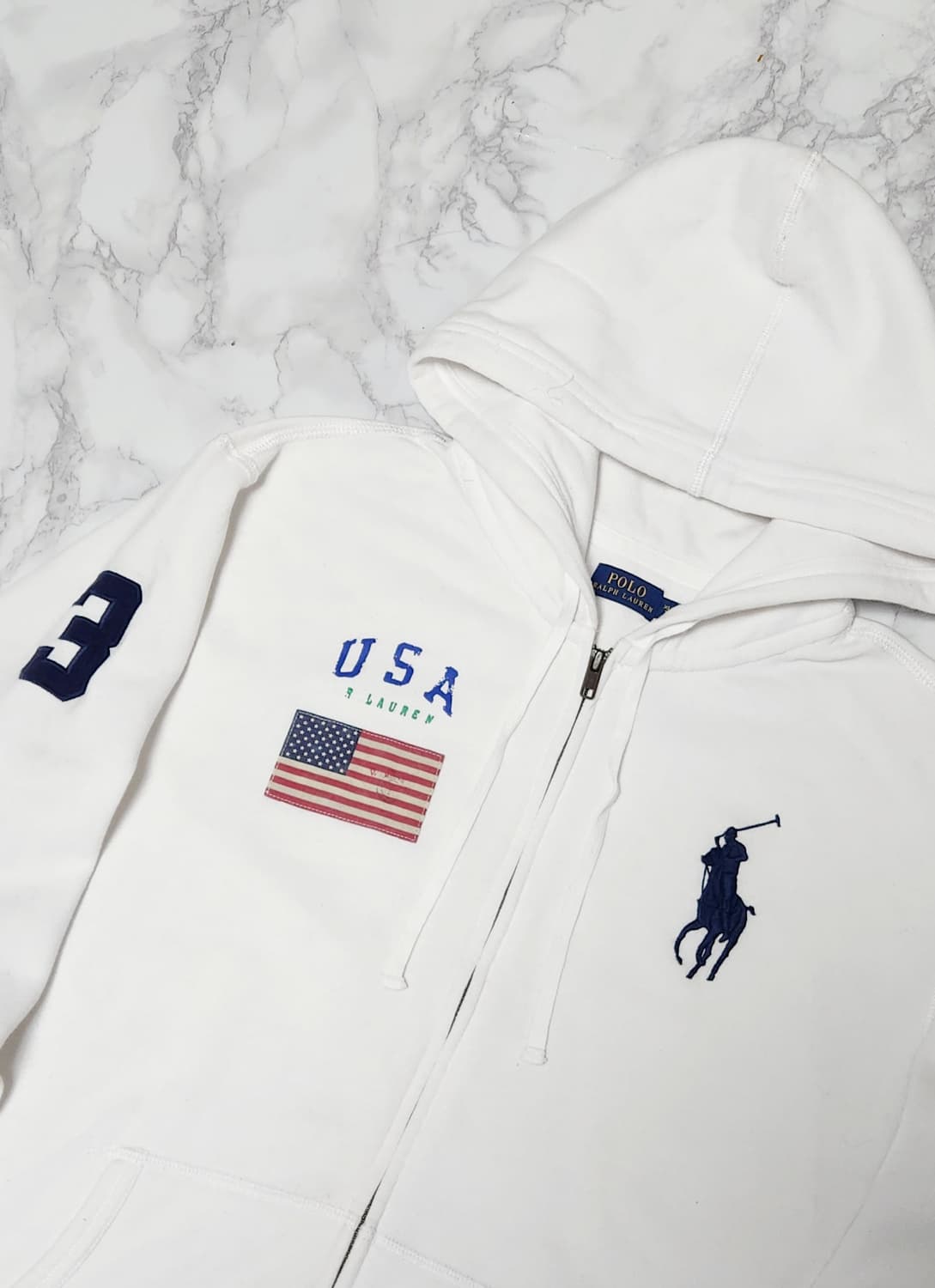 폴로 랄프로렌 빅포니 화이트 USA 성조기 후드집업 자켓 상품이미지3