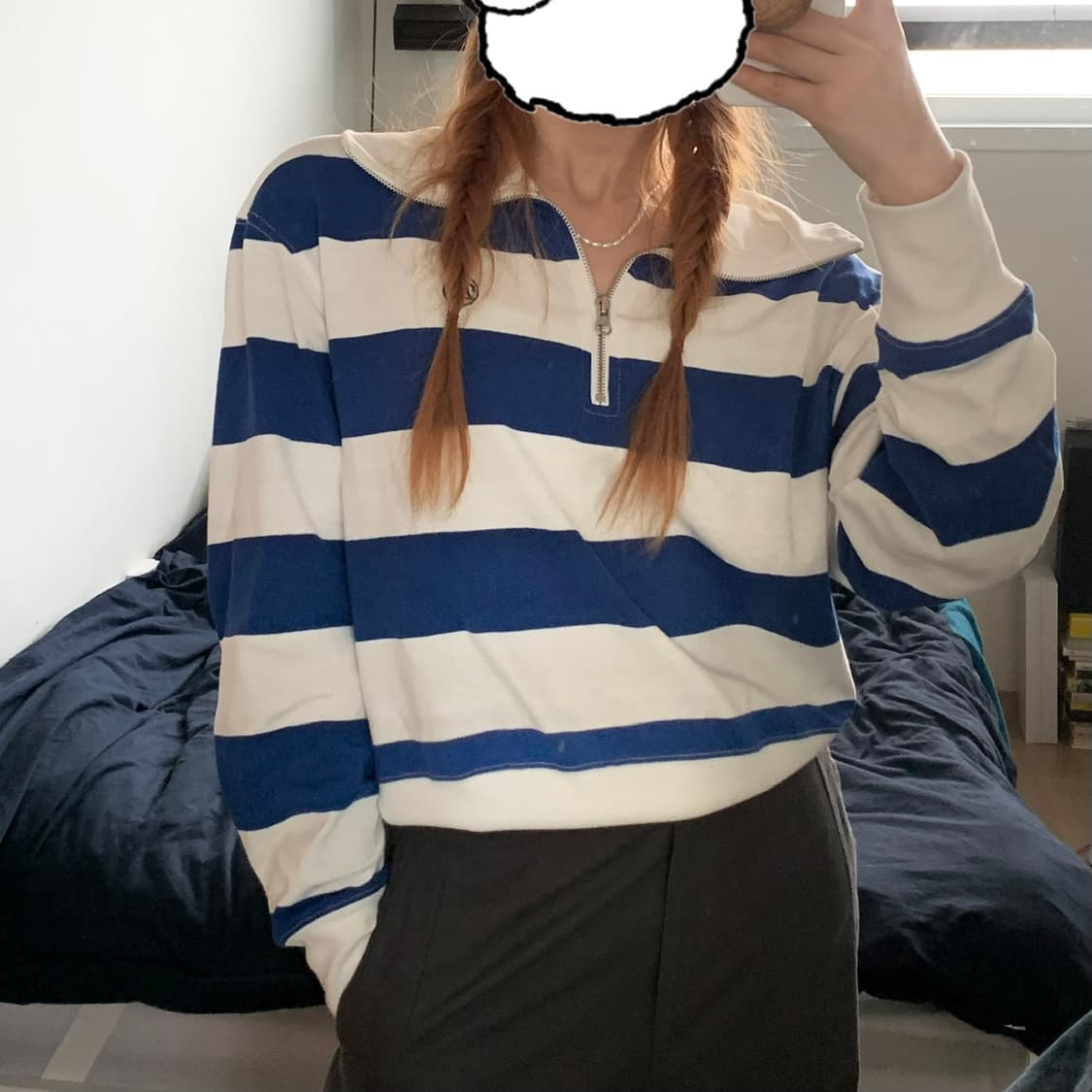 벤시몽 럭비티 스트라이프 크롭 하프 집업 블루 상품이미지6