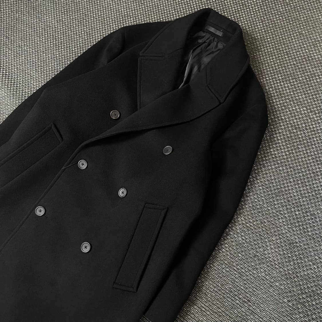 킨록 블랙 울 캐시미어 롱 더블 코트 상품이미지4