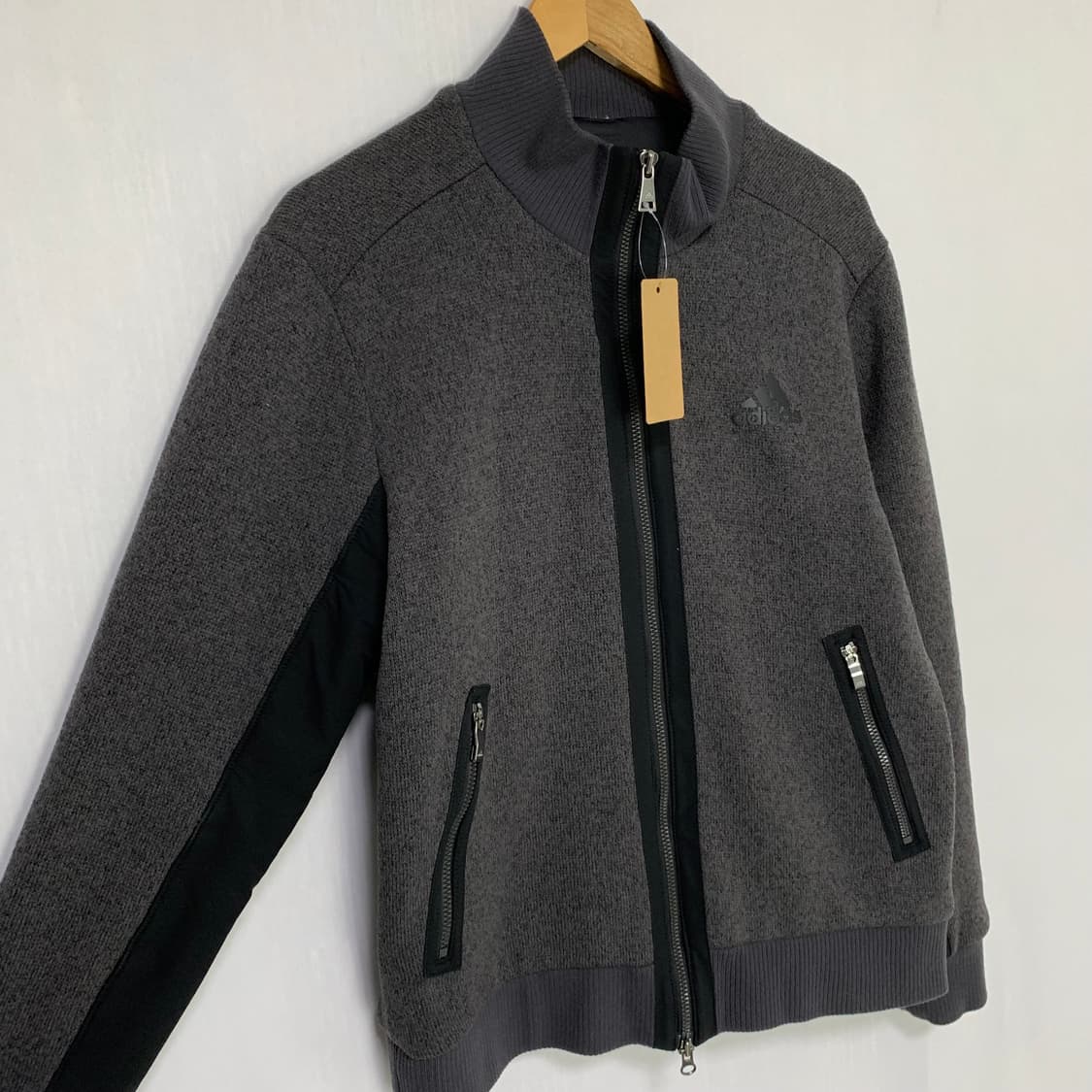 아디다스 빈티지 니트 집업 져지 바람막이 차콜 L 상품이미지4