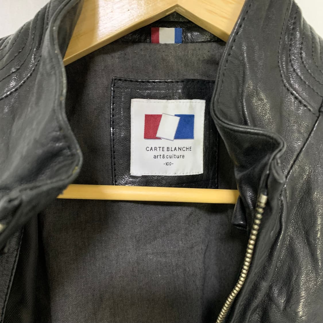 빈티지 퀼팅 포인트 노카라 지퍼 라이더 양가죽 리얼레더 자켓 블랙 상품이미지5