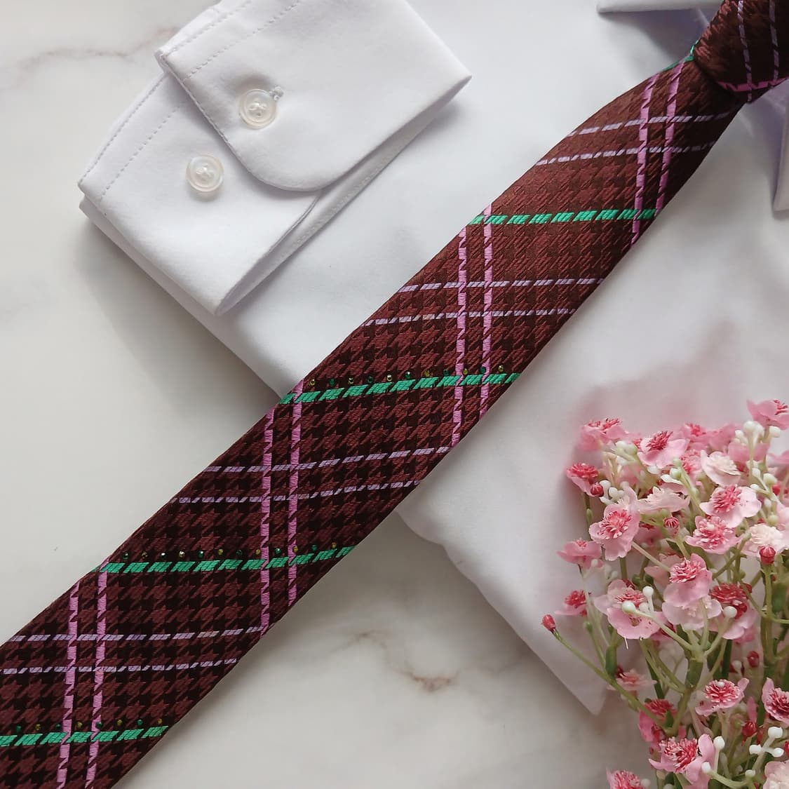 밀라숀 실크 브라운 체크 패턴 넥타이 6.7cm A+등급 E836
 상품이미지6