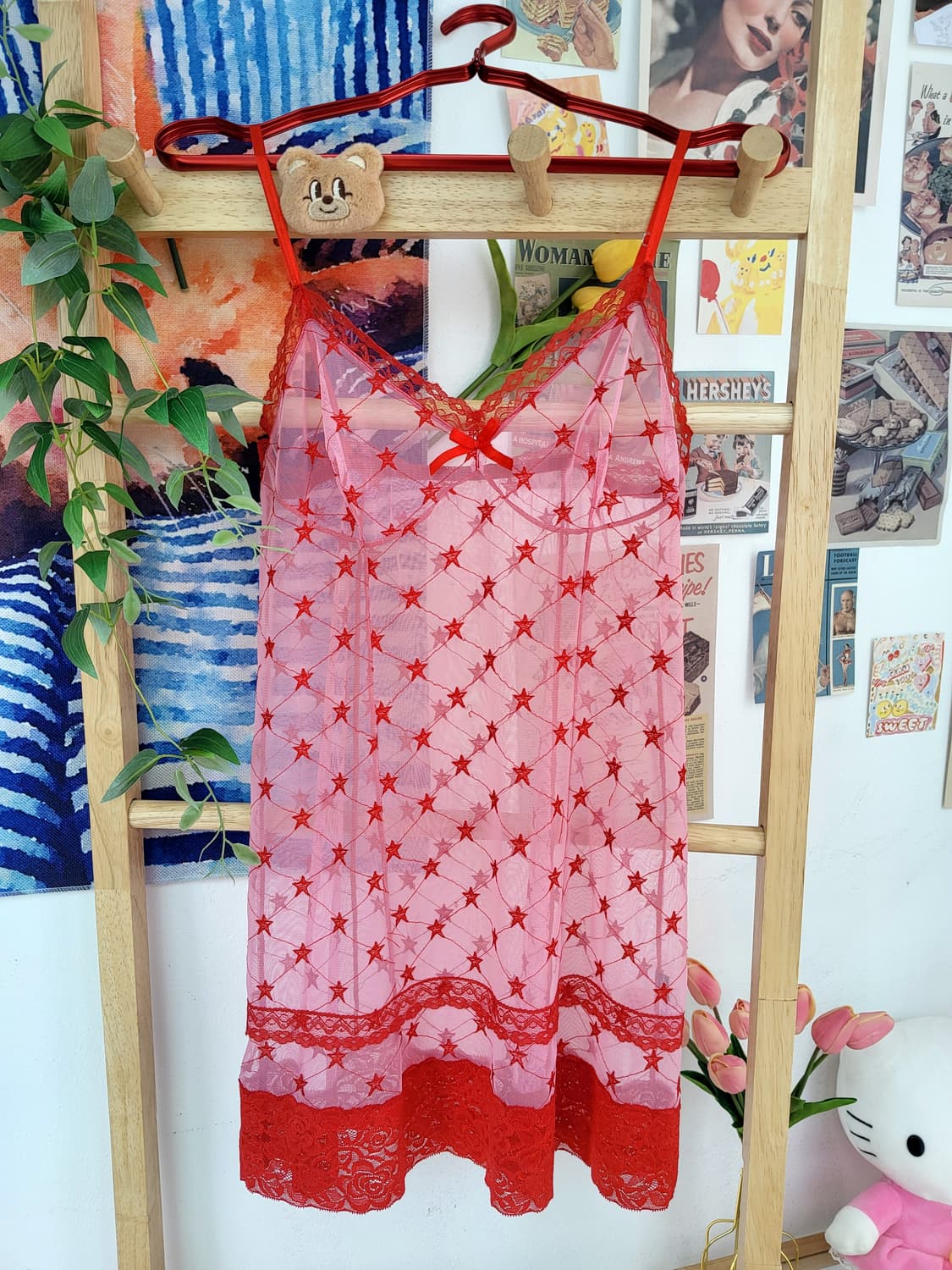 러블리 스타 레드 슬립 빈티지 레이어드 상품이미지3