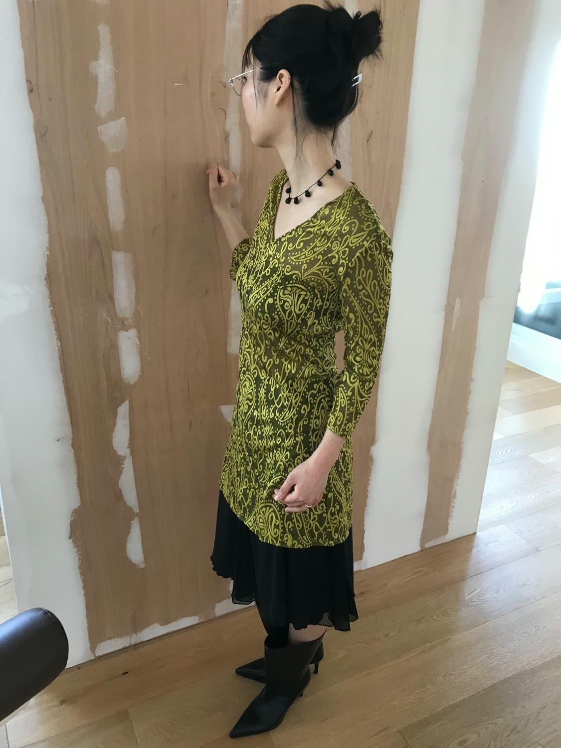 vintage pattern mesh one-piece 상품이미지2