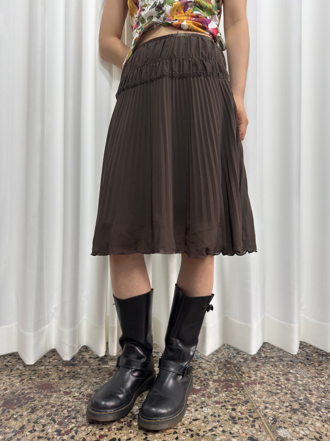 brown pleats midi skirt 상품이미지3