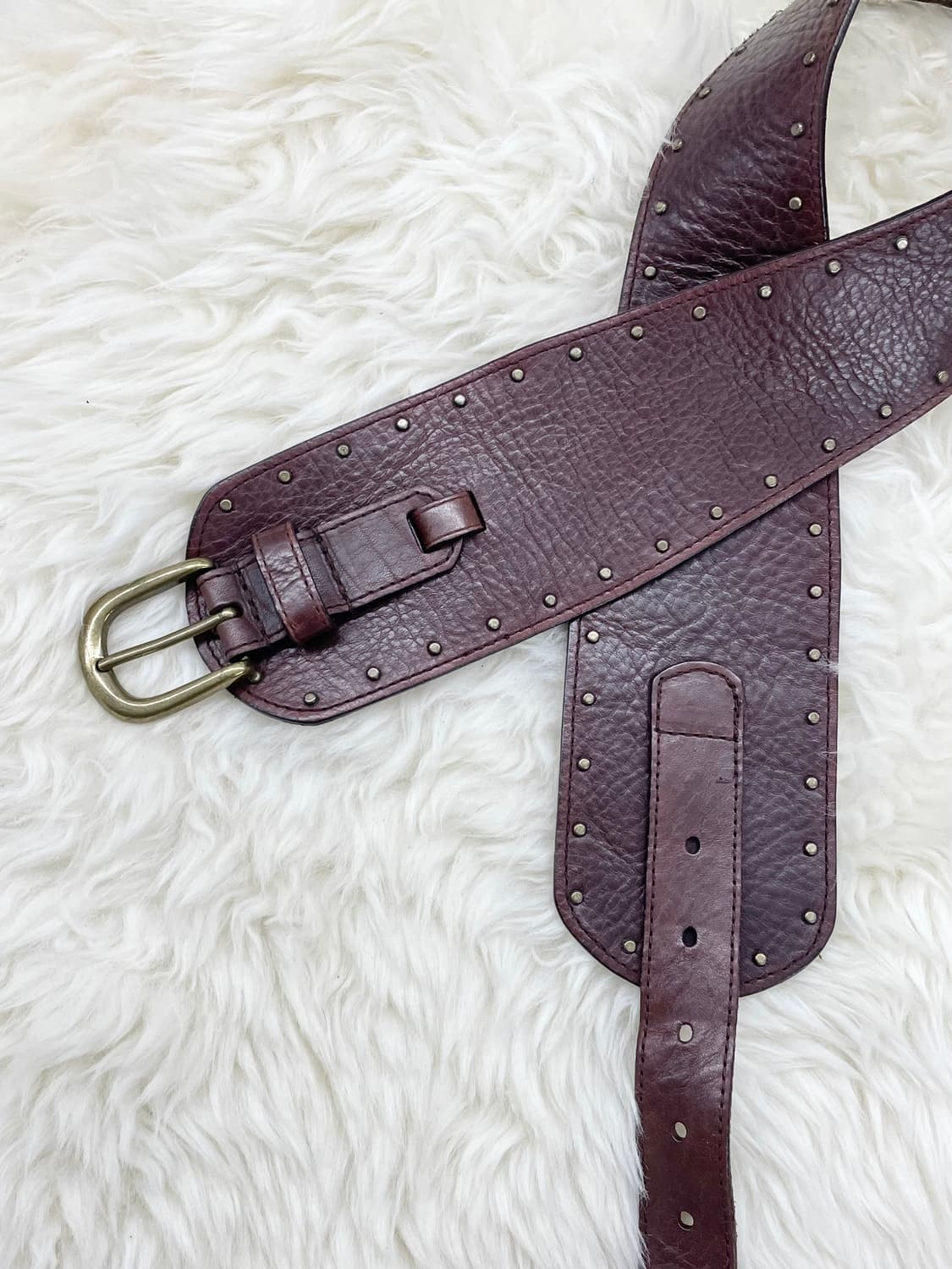 리얼레더 웨스턴 통가죽 스터드 와이드 벨트*레어 상품이미지7