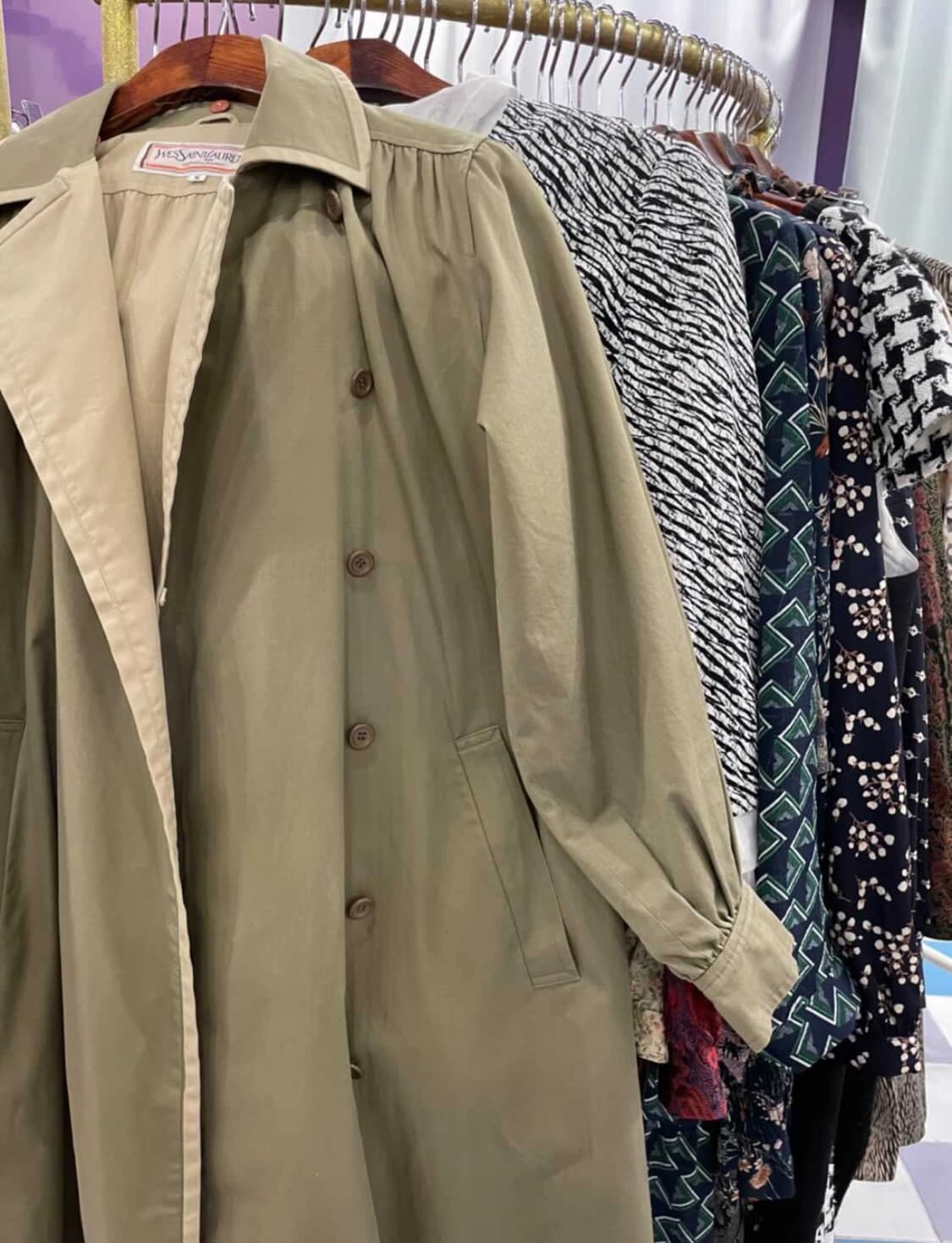 빈티지 ysl 입생로랑 배색 카키 베이지 트렌치코트 상품이미지4