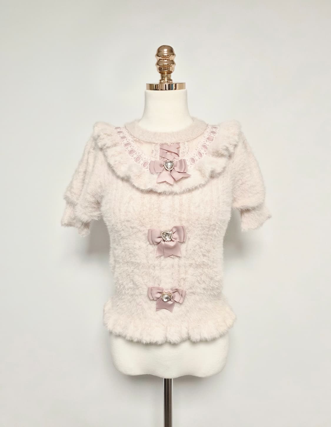 리즈리사 앙고라 니트 리본 갸루 양산형 러블리 핑크니트 상품이미지1