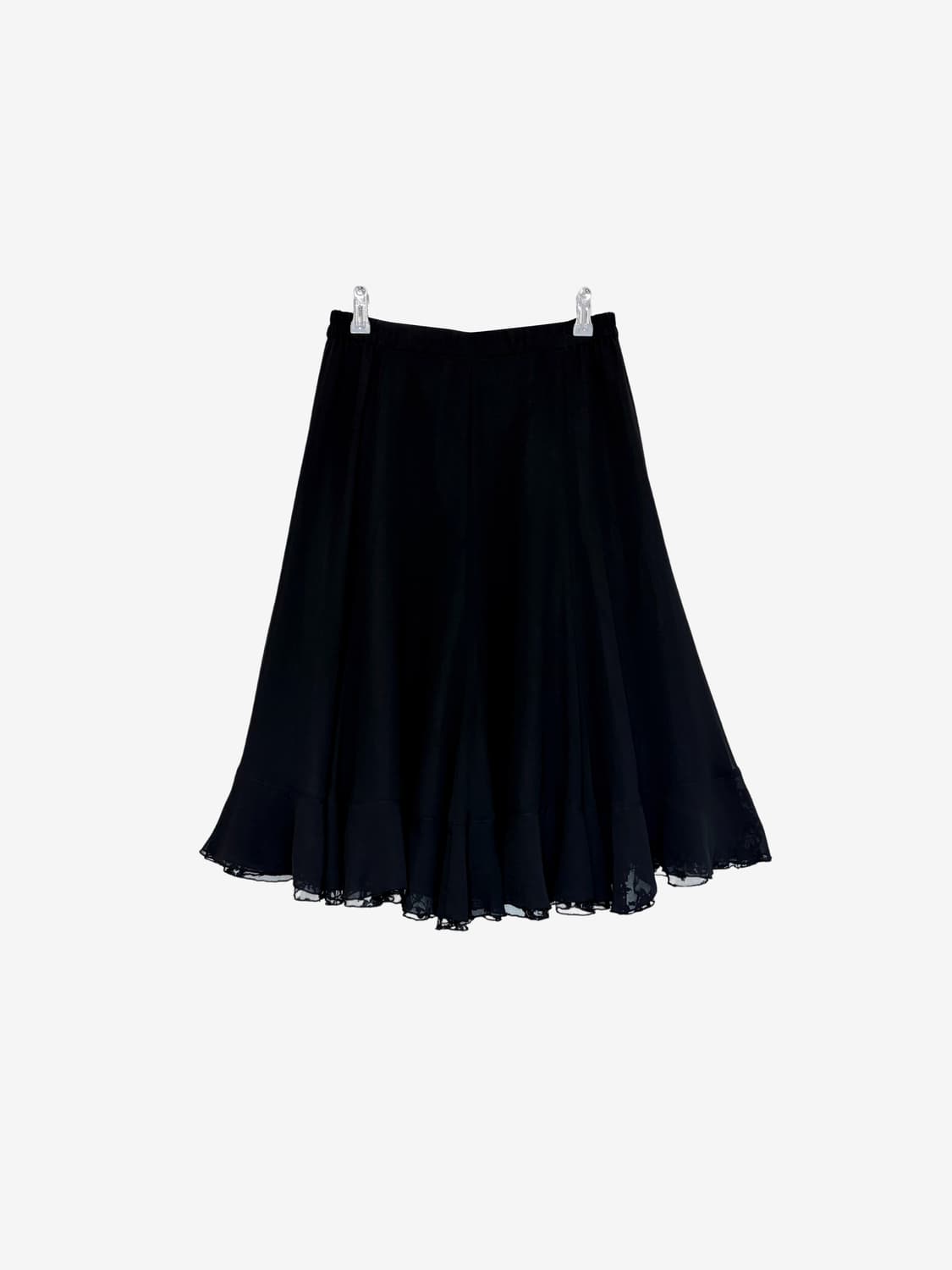 Lace Hem Flare Midi Skirt - Black 상품이미지7