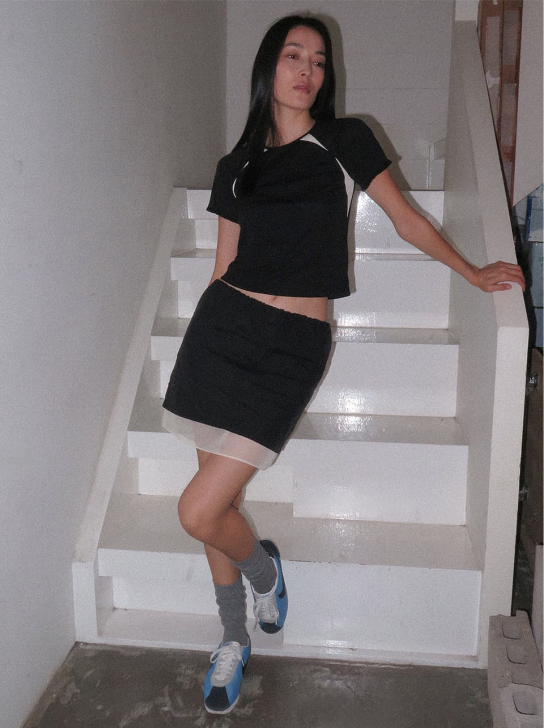 기준 kijun 시어 레이어드 미니 스커트 상품이미지3