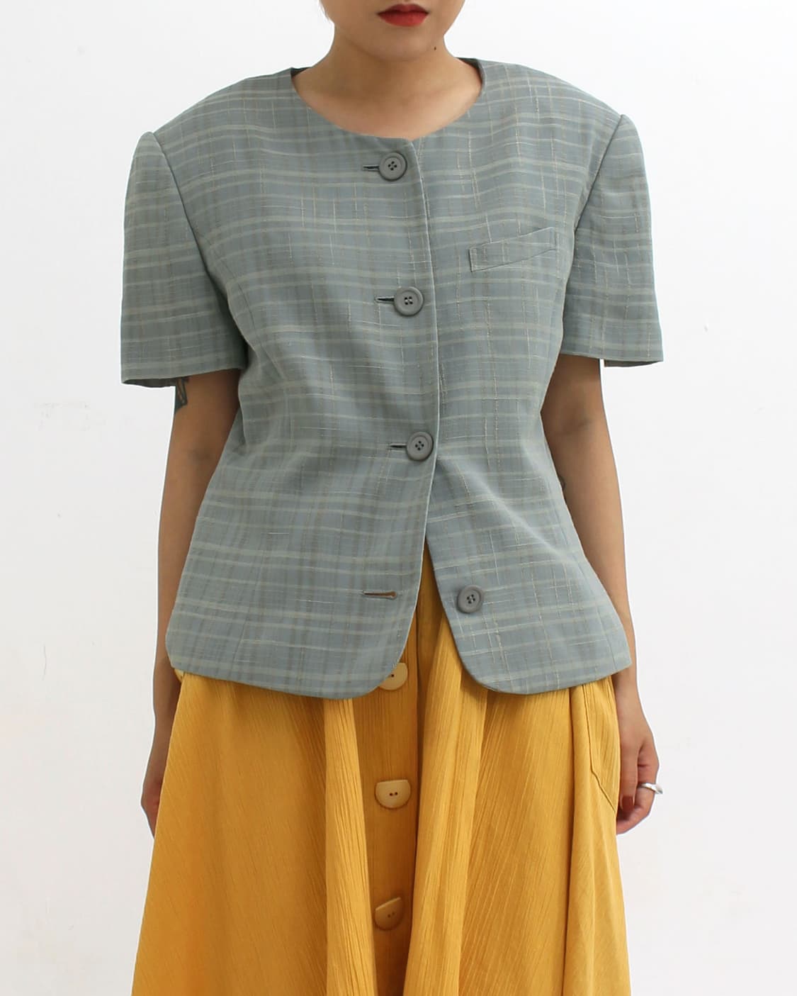 일본 빈티지 체크 인견 반팔 여름 자켓 상품이미지8