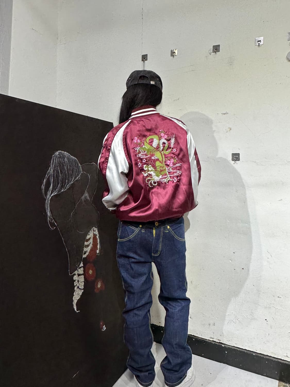 Jpn 일본빈티지 재패니즈 오리엔탈 런 버건지 용 스카잔 자켓 상품이미지1